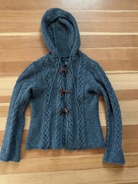Y2k 2000s Banana Republic gray wool cable knit hooded sweater